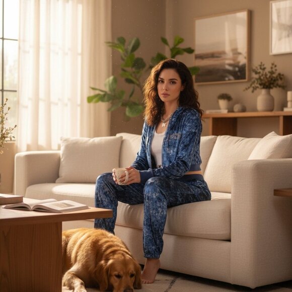 Love For Libra Blue Velour Zip Front Hoodie Libra Zodiac Graphic Cozy Streetwear - Picture 1 of 4